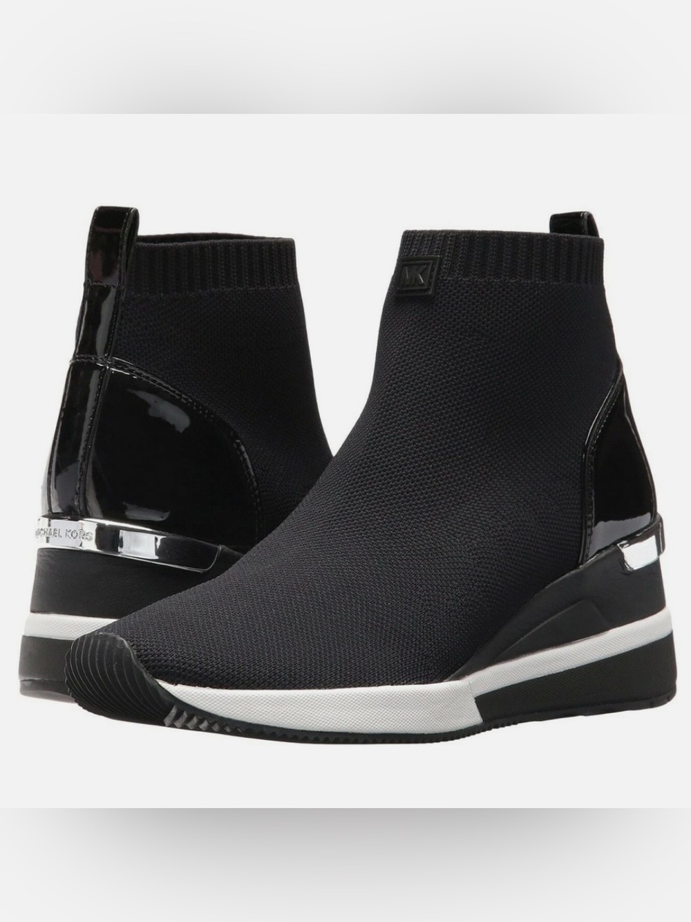 Michael Kors Skyler Booties MK Wedges Sneakers Slip-on Black Stretchy US Size 10